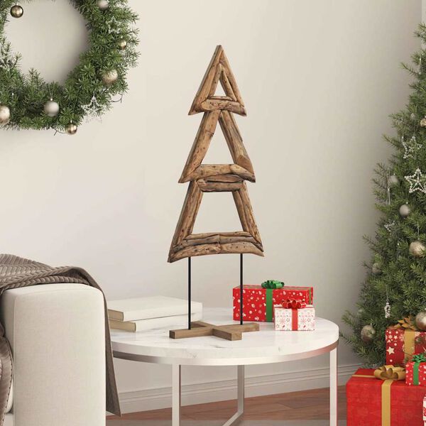 vidaXL Sapin de No&euml;l avec support Marron 90 cm Bois de teck solide