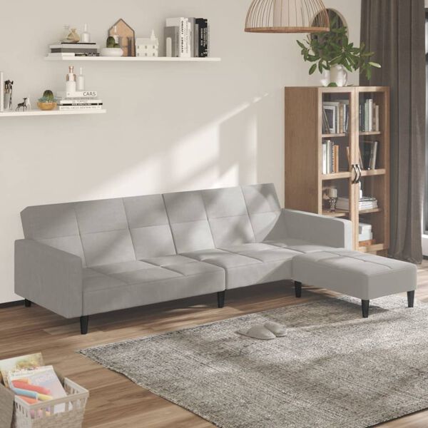 vidaXL Canap&eacute;-lit &agrave; 2 places avec tabouret Gris clair Tissu microfibre