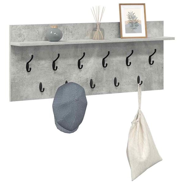 vidaXL Porte-manteau mural avec étagère Gris béton Bois d'ingénierie