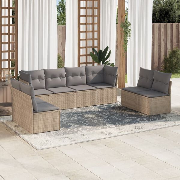vidaXL Salon de jardin avec coussins 8 pcs beige r&eacute;sine tress&eacute;e