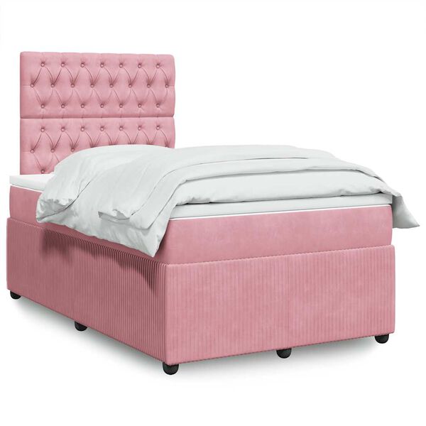 vidaXL Sommier &agrave; lattes de lit avec matelas rose 120x190 cm velours
