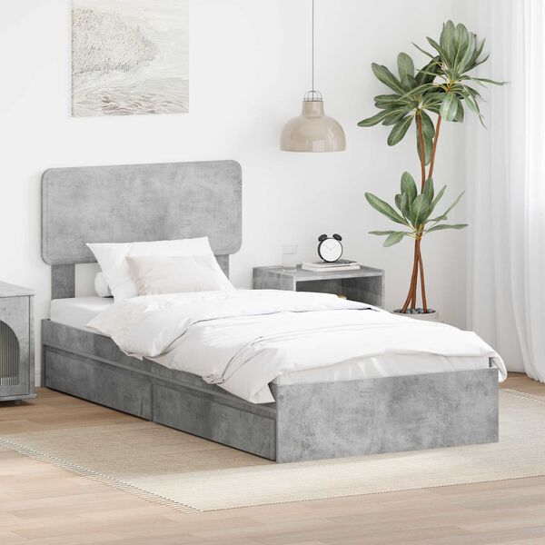 vidaXL Lit de Rangement Gris b&eacute;ton 90 x 200 cm Bois d'ing&eacute;nierie