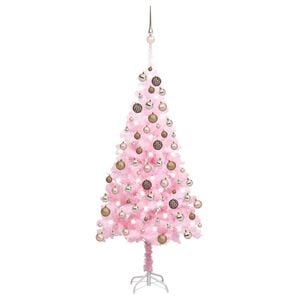vidaXL Arbre de No&euml;l artificiel pr&eacute;-&eacute;clair&eacute; et boules rose 180 cm PVC