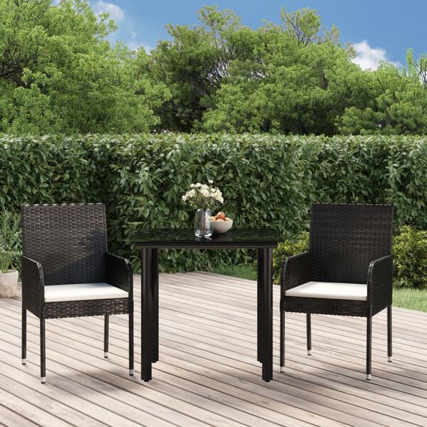 vidaXL Ensemble &agrave; manger de jardin avec coussins 3 pcs Noir