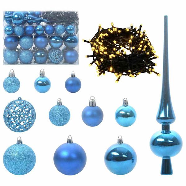vidaXL Ensemble de Boules de No&euml;l avec 150 LED 61 pcs Bleu Plastique