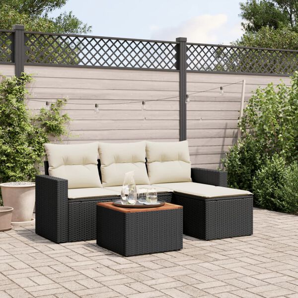 vidaXL Salon de jardin 5 pcs avec coussins noir r&eacute;sine tress&eacute;e