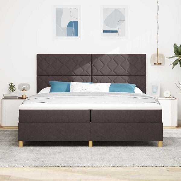 vidaXL Lit &agrave; ressorts avec matelas Marron fonc&eacute; 200 x 200 cm tissu