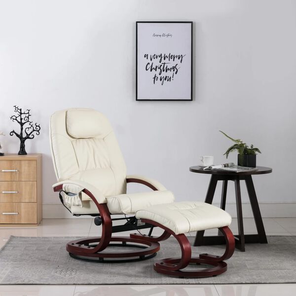 vidaXL Fauteuil de massage avec repose-pied blanc crème similicuir