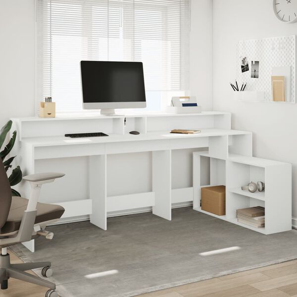 vidaXL Bureau avec lumières LED blanc 200x104x91 cm bois d'ingénierie