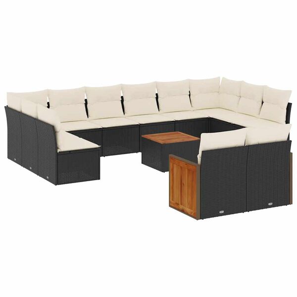 vidaXL Salon de jardin avec coussins 13 pcs noir r&eacute;sine tress&eacute;e