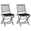 vidaXL Chaises pliantes (lot de 2) avec coussins, en bois d'acacia massif