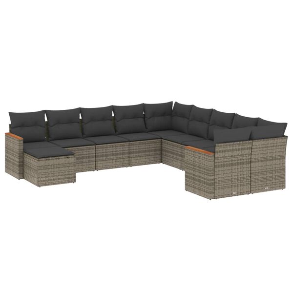 vidaXL Salon de jardin 11 pcs avec coussins gris r&eacute;sine tress&eacute;e