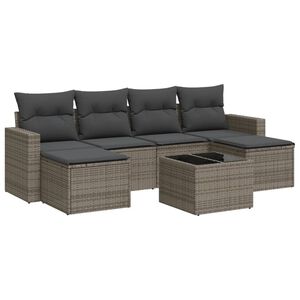 vidaXL Salon de jardin avec coussins 7 pcs gris r&eacute;sine tress&eacute;e