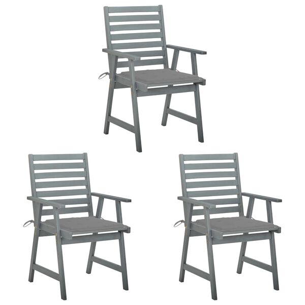 vidaXL Chaises &agrave; manger d'ext&eacute;rieur lot de 3 et coussins Acacia massif