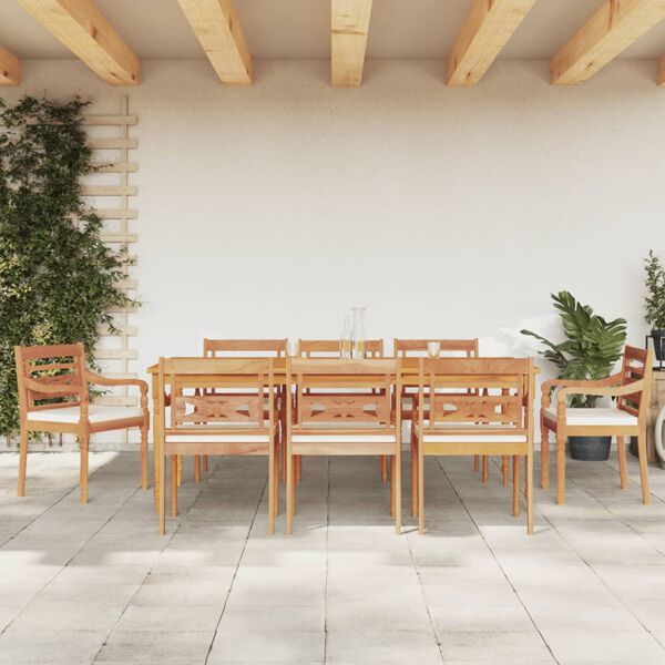 vidaXL Ensemble &agrave; manger de jardin et coussins blanc 9 pcs teck solide