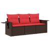 vidaXL Ensemble de canap&eacute; de jardin 3 pcs avec coussins marron r&eacute;sine tress&eacute;e
