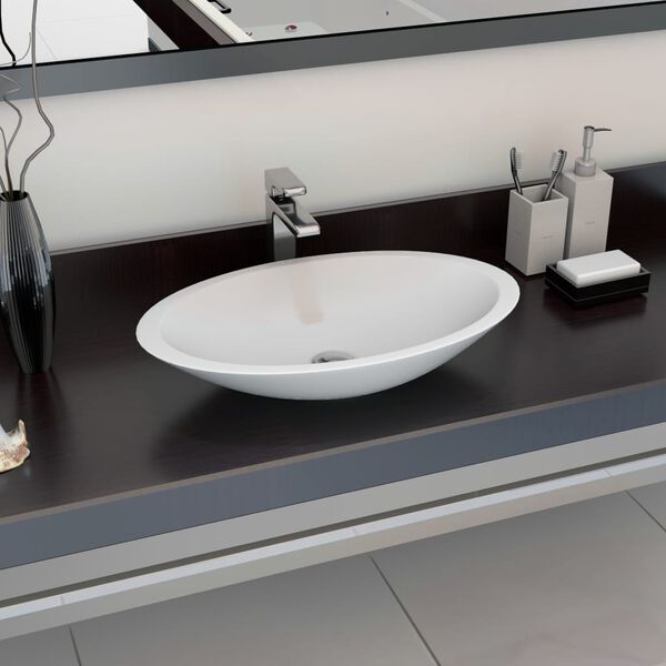 vidaXL Lavabo 59,3x35,1x10,7 cm Fonte minérale/marbre Blanc