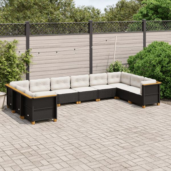 vidaXL Salon de jardin 10 pcs avec coussins noir r&eacute;sine tress&eacute;e