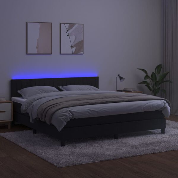 vidaXL Sommier &agrave; lattes de lit avec matelas et LED Noir 160x200 cm
