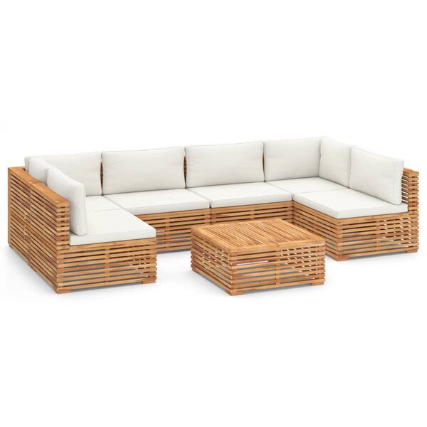 vidaXL Salon de jardin 7 pcs avec coussin cr&egrave;me Bois de teck solide