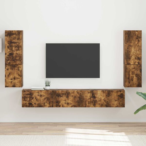 vidaXL Ensemble meuble TV 4 pcs Ch&ecirc;ne fum&eacute; Bois d'ing&eacute;nierie