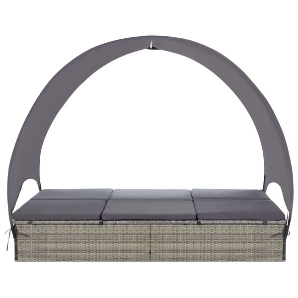 vidaXL Chaise longue double avec auvent R&eacute;sine tress&eacute;e Gris