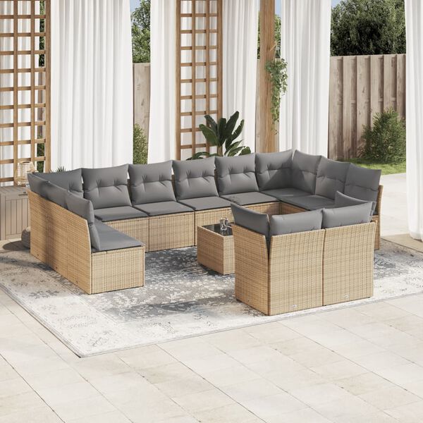 vidaXL Salon de jardin avec coussins 13 pcs beige r&eacute;sine tress&eacute;e