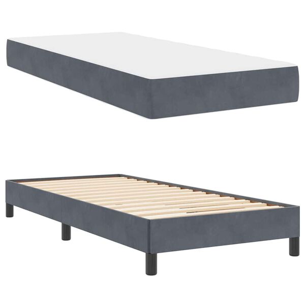 vidaXL Lit &agrave; ressorts avec matelas Gris fonc&eacute; 90 x 220 cm tissu