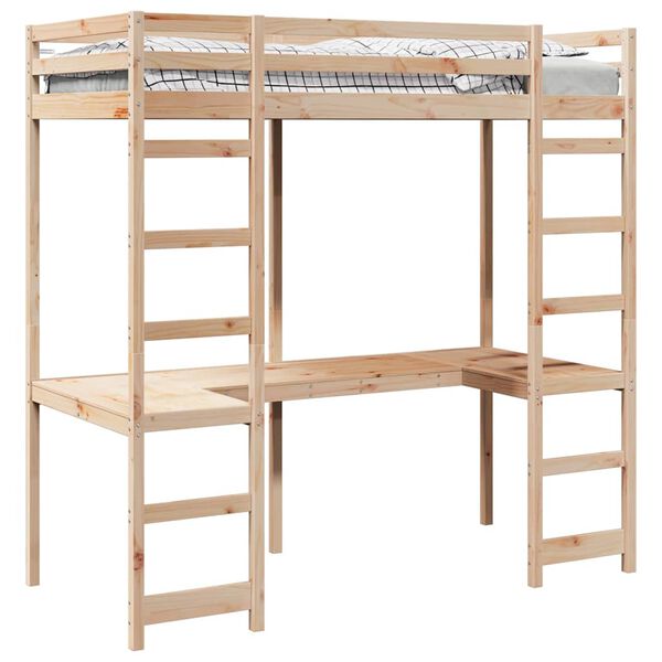 vidaXL Cadre de lit mezzanine Naturel 90 x 190 cm Pin massif