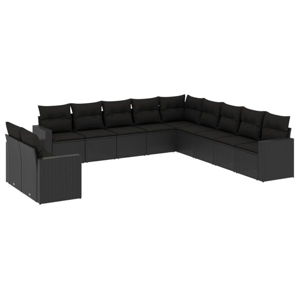 vidaXL Salon de jardin 11 pcs avec coussins noir r&eacute;sine tress&eacute;e