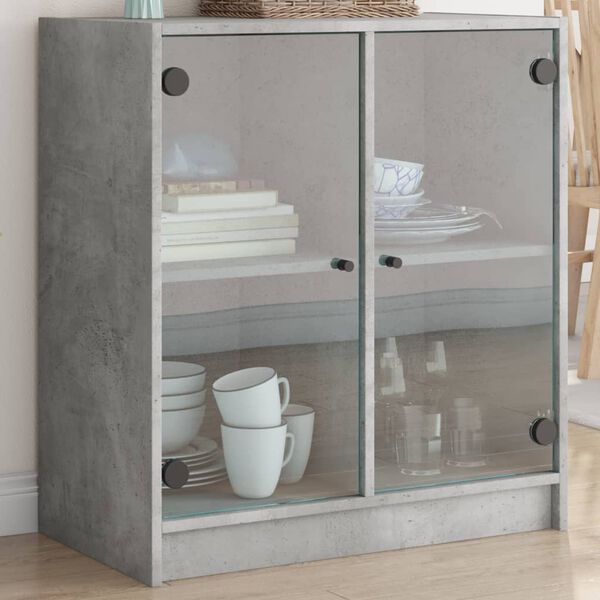 vidaXL Armoire lat&eacute;rale avec portes en verre gris b&eacute;ton 68x37x75,5 cm