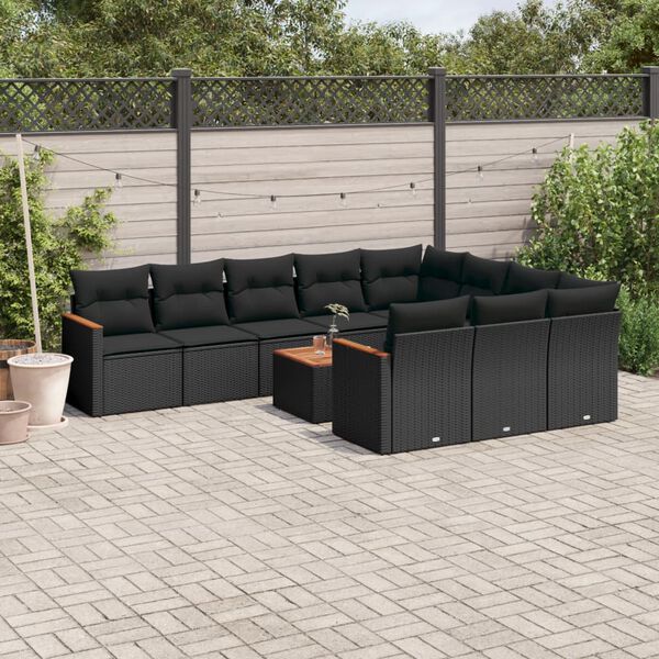 vidaXL Salon de jardin 11 pcs avec coussins noir r&eacute;sine tress&eacute;e