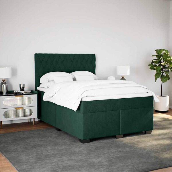 vidaXL Sommier &agrave; lattes de lit et matelas Vert fonc&eacute; 160x200cm Velours