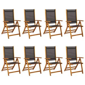 vidaXL Chaises de jardin pliantes lot de 8 acacia massif et textil&egrave;ne
