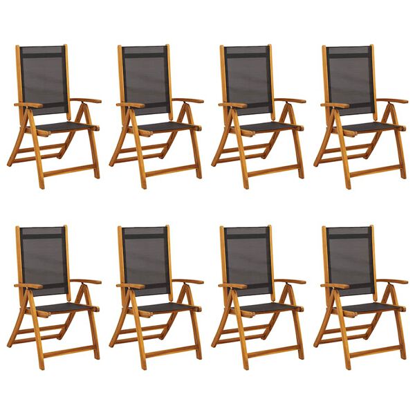vidaXL Chaises de jardin pliantes lot de 8 acacia massif et textil&egrave;ne
