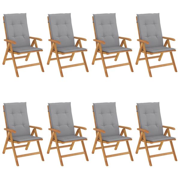 vidaXL Chaises de jardin inclinables et coussins lot de 8 teck solide