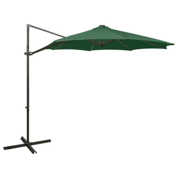 vidaXL Parasol de jardin en porte-&agrave;-faux et m&acirc;t et lumi&egrave;res LED vert