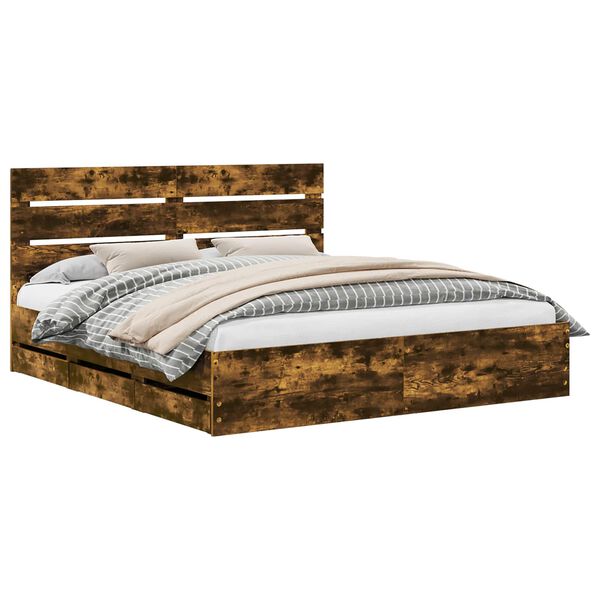 vidaXL Cadre de lit Ch&ecirc;ne fum&eacute; 180 x 200 cm Bois Ing&eacute;nierie