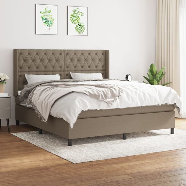 vidaXL Sommier &agrave; lattes de lit avec matelas Taupe 160x200 cm Tissu