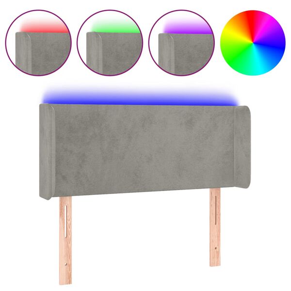 vidaXL T&ecirc;te de lit &agrave; LED Gris clair 83x16x78/88 cm Velours