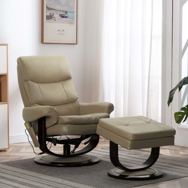 vidaXL Fauteuil massage inclinable cappuccino similicuir bois courb&eacute;