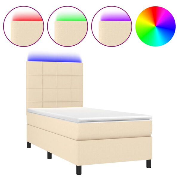 vidaXL Sommier &agrave; lattes de lit et matelas et LED Cr&egrave;me 90x200 cm Tissu