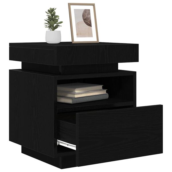 vidaXL Cabinet de chevet avec tiroir Ch&ecirc;ne noir 40 x 39 x 48,5 cm