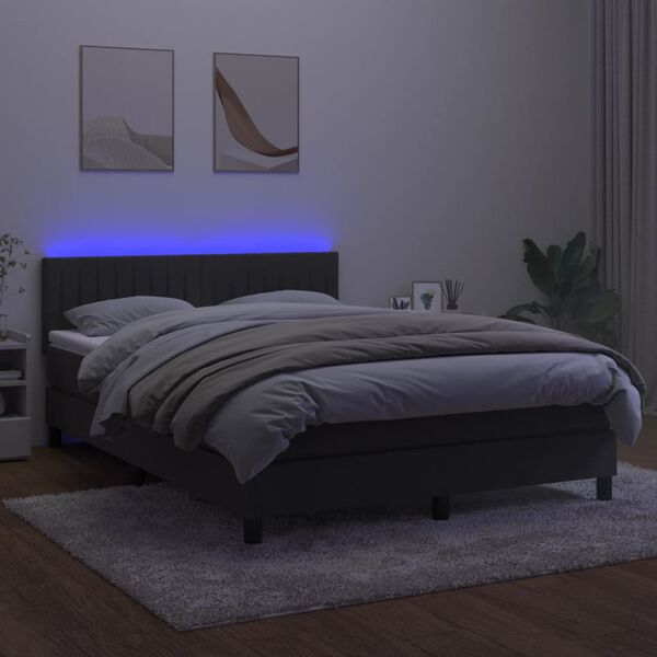 vidaXL Sommier &agrave; lattes de lit avec matelas LED Gris fonc&eacute; 140x200 cm
