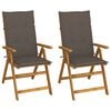 vidaXL Fauteuils pliants inclinables (lot de 2) avec coussins, en bois d'acacia massif