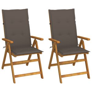 vidaXL Fauteuils pliants inclinables (lot de 2) avec coussins, en bois d'acacia massif