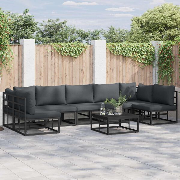 vidaXL Ensemble de canap&eacute; de jardin avec coussin 7 pcs Noir Aluminium