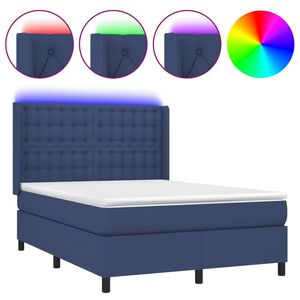 vidaXL Sommier &agrave; lattes de lit matelas et LED Bleu 140x200 cm Tissu