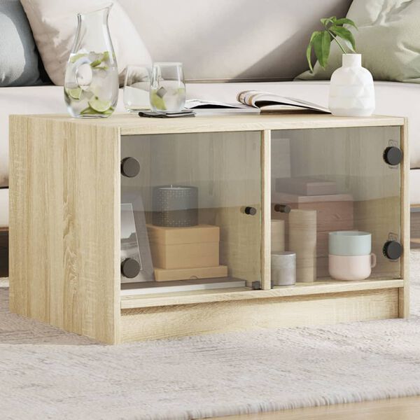 vidaXL Table basse avec portes en verre ch&ecirc;ne sonoma 68x50x42 cm