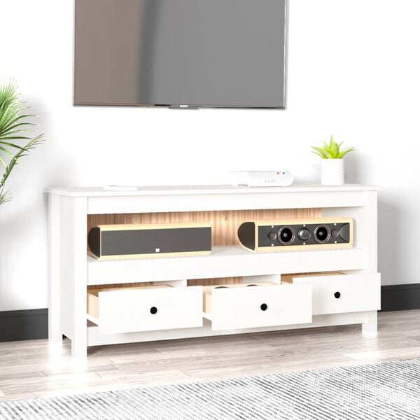 vidaXL Meuble TV Blanc 114x35x52 cm Bois de pin massif